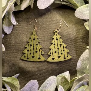 Multiple designs - forest green, laser-cut wood earrings